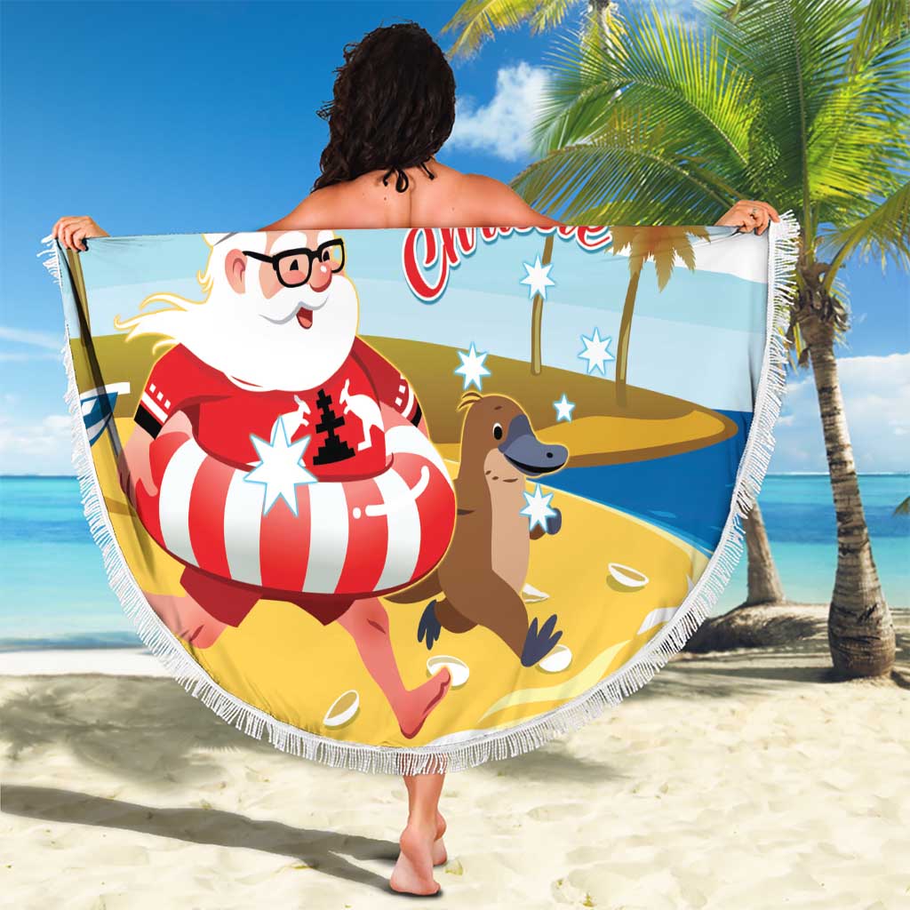 Australia Christmas In July Beach Blanket Happy Santa Claus With Aussie Animals