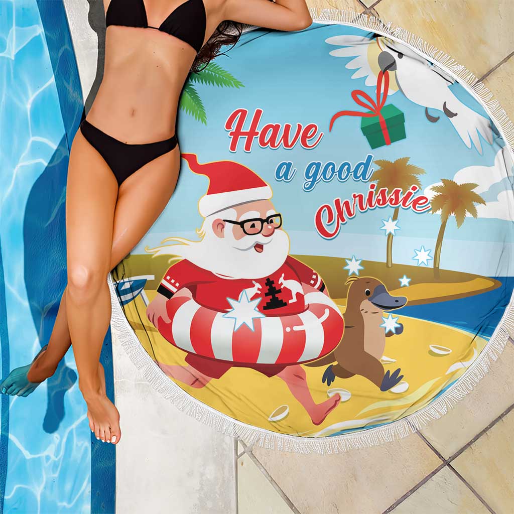 Australia Christmas In July Beach Blanket Happy Santa Claus With Aussie Animals