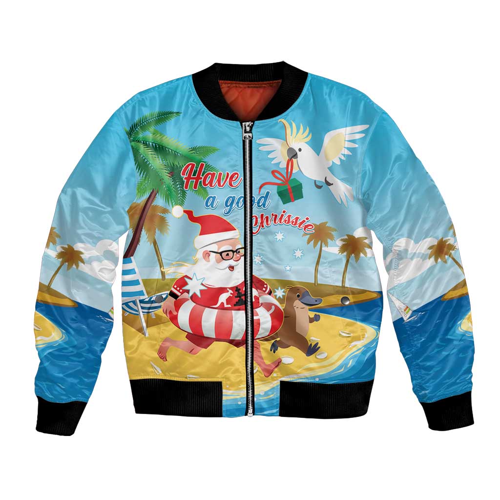 Australia Christmas In July Bomber Jacket Happy Santa Claus With Aussie Animals