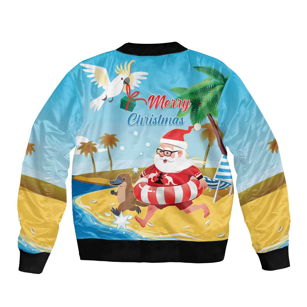 Australia Christmas In July Bomber Jacket Happy Santa Claus With Aussie Animals