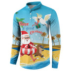 Australia Christmas In July Button Sweatshirt Happy Santa Claus With Aussie Animals