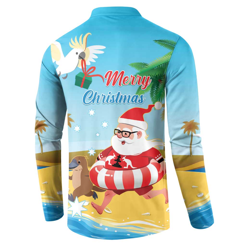 Australia Christmas In July Button Sweatshirt Happy Santa Claus With Aussie Animals