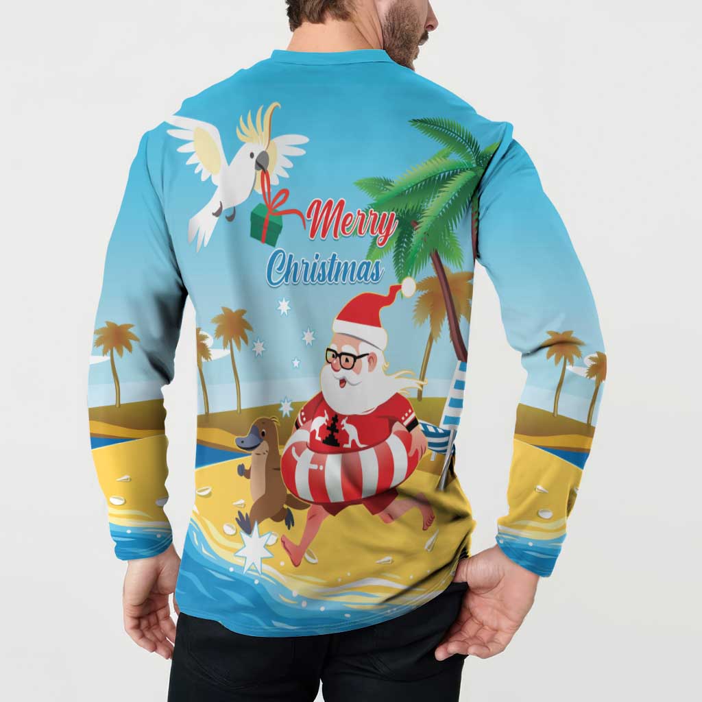 Australia Christmas In July Button Sweatshirt Happy Santa Claus With Aussie Animals