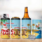 Australia Christmas In July 4 in 1 Can Cooler Tumbler Happy Santa Claus With Aussie Animals