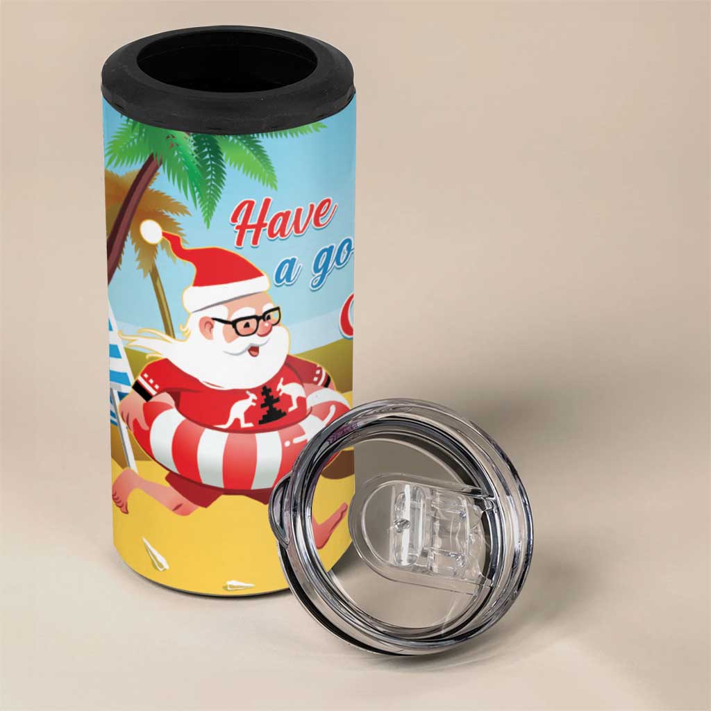 Australia Christmas In July 4 in 1 Can Cooler Tumbler Happy Santa Claus With Aussie Animals
