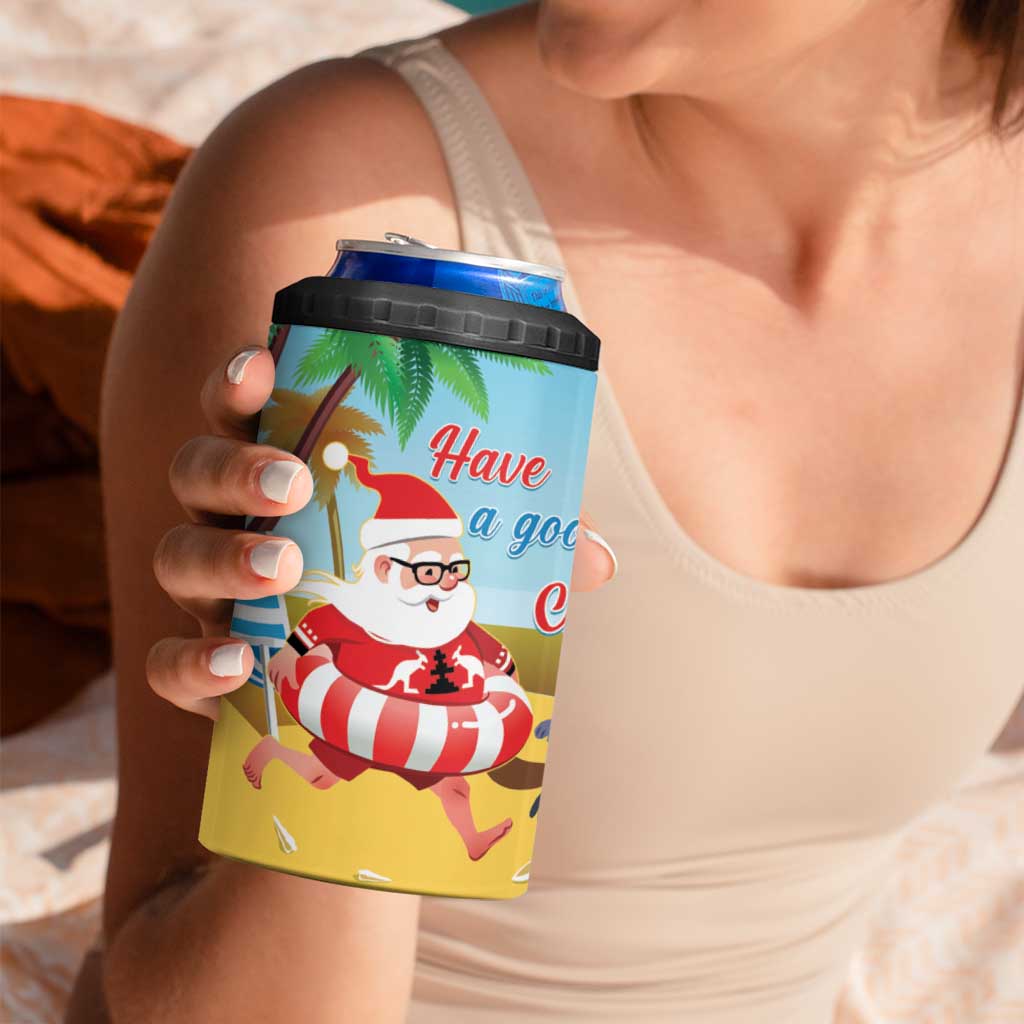 Australia Christmas In July 4 in 1 Can Cooler Tumbler Happy Santa Claus With Aussie Animals