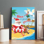 Australia Christmas In July Canvas Wall Art Happy Santa Claus With Aussie Animals