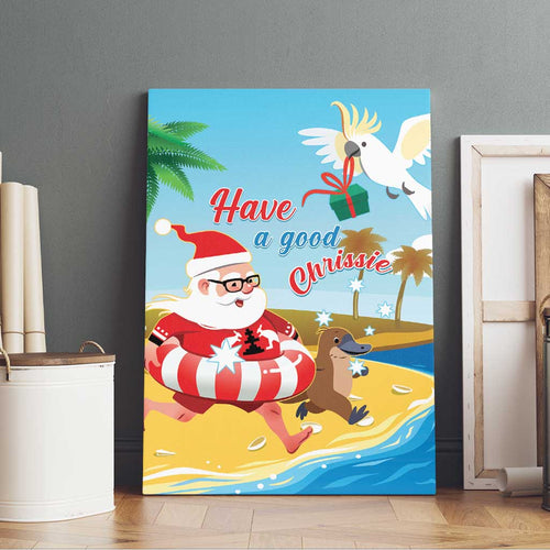 Australia Christmas In July Canvas Wall Art Happy Santa Claus With Aussie Animals