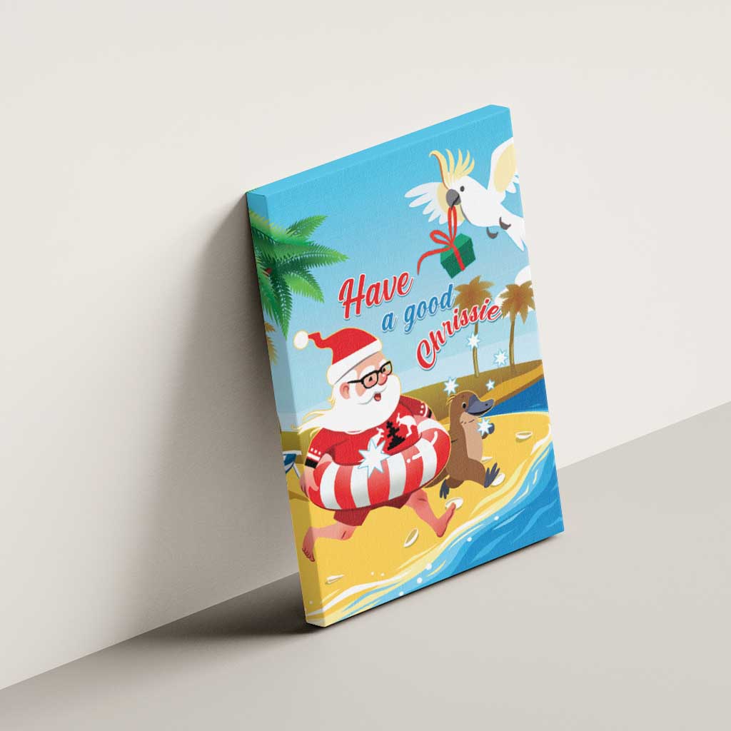 Australia Christmas In July Canvas Wall Art Happy Santa Claus With Aussie Animals