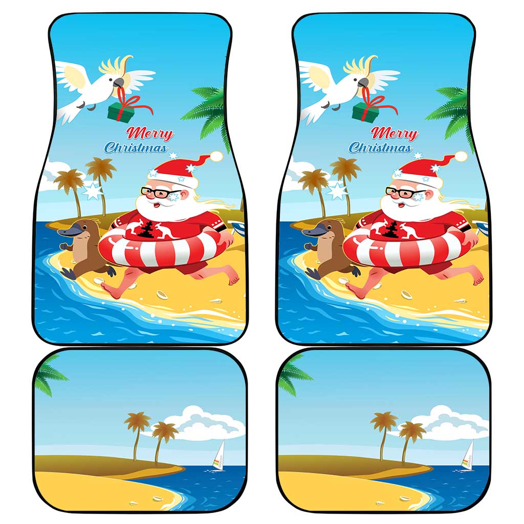 Australia Christmas In July Car Mats Happy Santa Claus With Aussie Animals