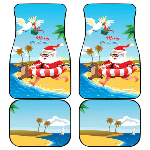 Australia Christmas In July Car Mats Happy Santa Claus With Aussie Animals