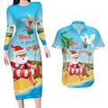 Australia Christmas In July Couples Matching Long Sleeve Bodycon Dress and Hawaiian Shirt Happy Santa Claus With Aussie Animals
