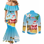 Australia Christmas In July Couples Matching Mermaid Dress and Long Sleeve Button Shirt Happy Santa Claus With Aussie Animals