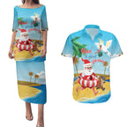 Australia Christmas In July Couples Matching Puletasi and Hawaiian Shirt Happy Santa Claus With Aussie Animals