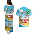 Australia Christmas In July Couples Matching Puletasi and Hawaiian Shirt Happy Santa Claus With Aussie Animals