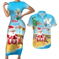 Australia Christmas In July Couples Matching Short Sleeve Bodycon Dress and Hawaiian Shirt Happy Santa Claus With Aussie Animals