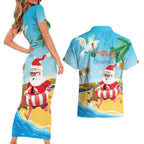 Australia Christmas In July Couples Matching Short Sleeve Bodycon Dress and Hawaiian Shirt Happy Santa Claus With Aussie Animals
