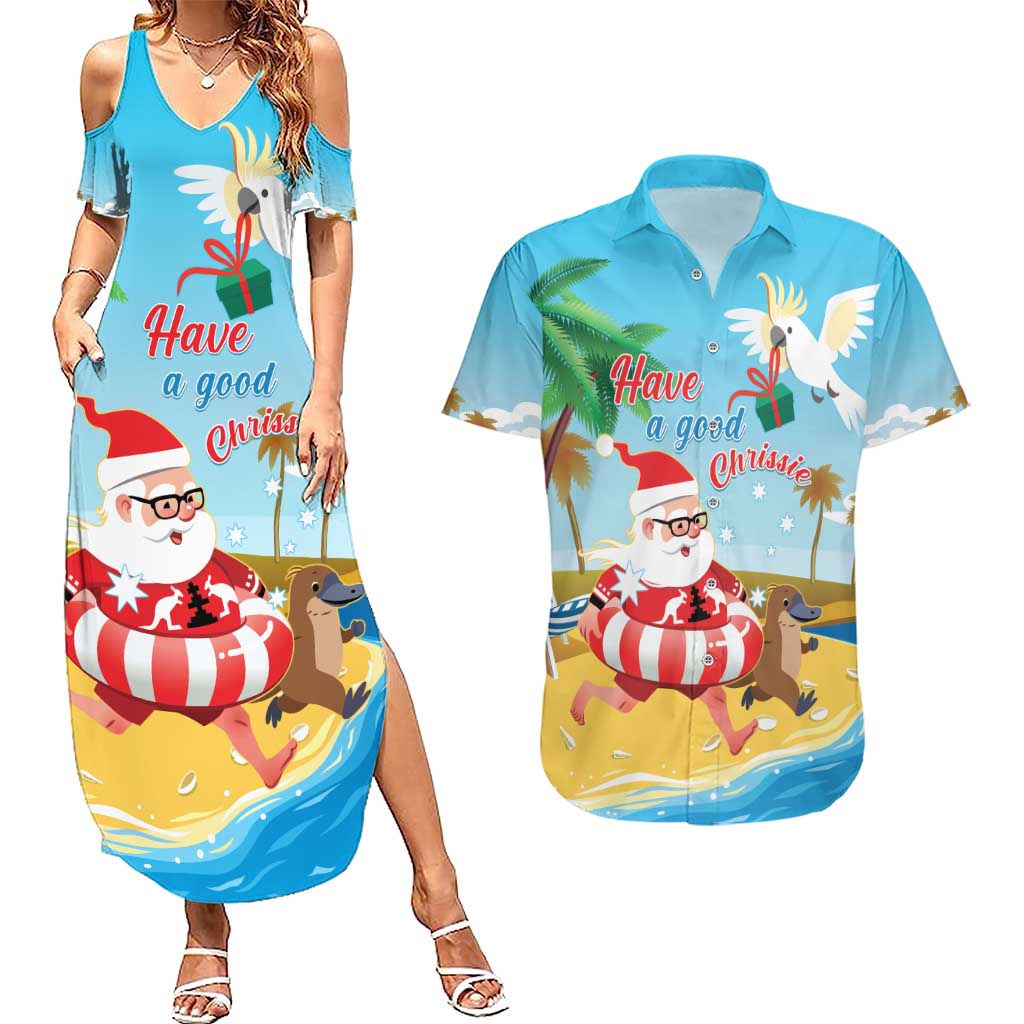 Australia Christmas In July Couples Matching Summer Maxi Dress and Hawaiian Shirt Happy Santa Claus With Aussie Animals