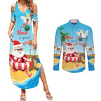 Australia Christmas In July Couples Matching Summer Maxi Dress and Long Sleeve Button Shirt Happy Santa Claus With Aussie Animals