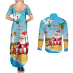 Australia Christmas In July Couples Matching Summer Maxi Dress and Long Sleeve Button Shirt Happy Santa Claus With Aussie Animals