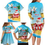 Australia Christmas In July Family Matching Long Sleeve Bodycon Dress and Hawaiian Shirt Happy Santa Claus With Aussie Animals