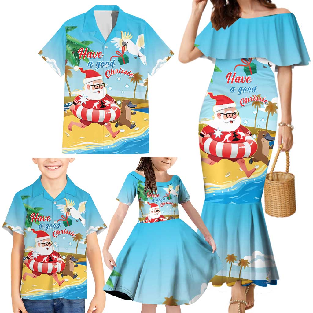 Australia Christmas In July Family Matching Mermaid Dress and Hawaiian Shirt Happy Santa Claus With Aussie Animals