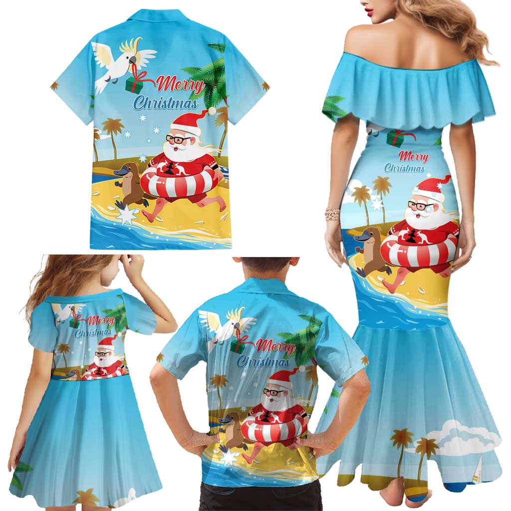 Australia Christmas In July Family Matching Mermaid Dress and Hawaiian Shirt Happy Santa Claus With Aussie Animals