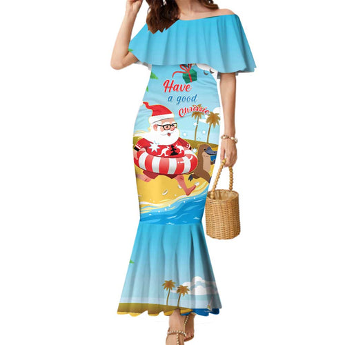 Australia Christmas In July Family Matching Mermaid Dress and Hawaiian Shirt Happy Santa Claus With Aussie Animals