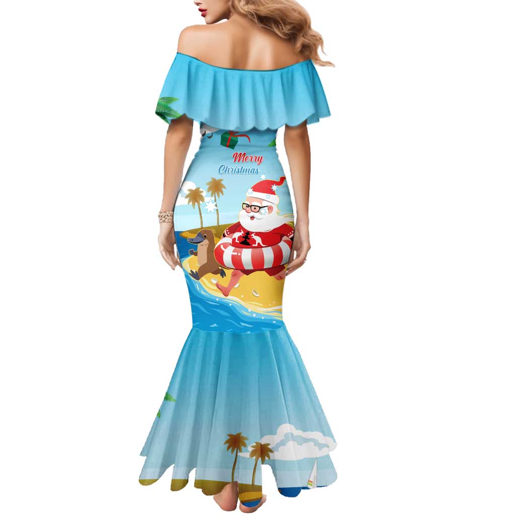 Australia Christmas In July Family Matching Mermaid Dress and Hawaiian Shirt Happy Santa Claus With Aussie Animals