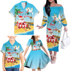 Australia Christmas In July Family Matching Off The Shoulder Long Sleeve Dress and Hawaiian Shirt Happy Santa Claus With Aussie Animals