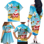 Australia Christmas In July Family Matching Off The Shoulder Long Sleeve Dress and Hawaiian Shirt Happy Santa Claus With Aussie Animals