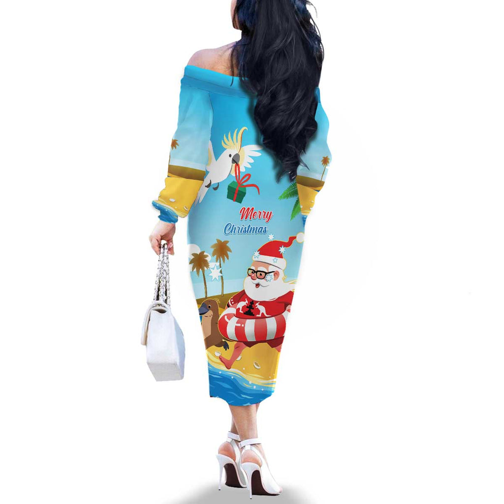 Australia Christmas In July Family Matching Off The Shoulder Long Sleeve Dress and Hawaiian Shirt Happy Santa Claus With Aussie Animals