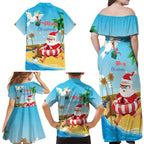 Australia Christmas In July Family Matching Off Shoulder Maxi Dress and Hawaiian Shirt Happy Santa Claus With Aussie Animals
