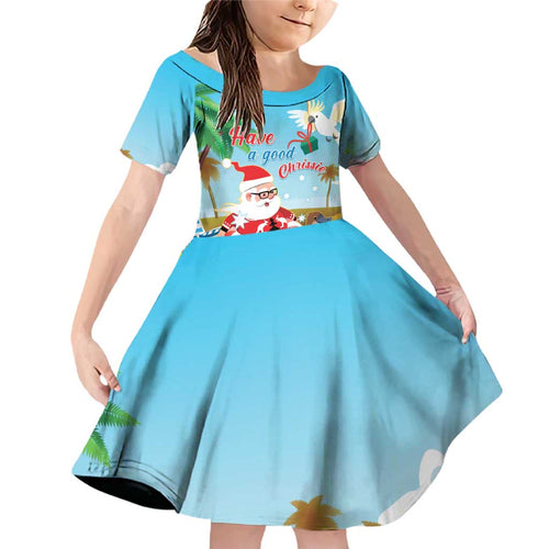 Australia Christmas In July Family Matching Off Shoulder Short Dress and Hawaiian Shirt Happy Santa Claus With Aussie Animals