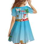 Australia Christmas In July Family Matching Off Shoulder Short Dress and Hawaiian Shirt Happy Santa Claus With Aussie Animals