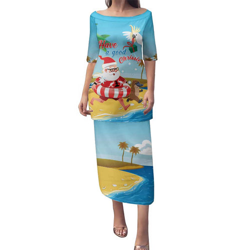 Australia Christmas In July Family Matching Puletasi and Hawaiian Shirt Happy Santa Claus With Aussie Animals