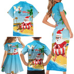 Australia Christmas In July Family Matching Short Sleeve Bodycon Dress and Hawaiian Shirt Happy Santa Claus With Aussie Animals