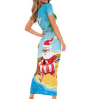 Australia Christmas In July Family Matching Short Sleeve Bodycon Dress and Hawaiian Shirt Happy Santa Claus With Aussie Animals