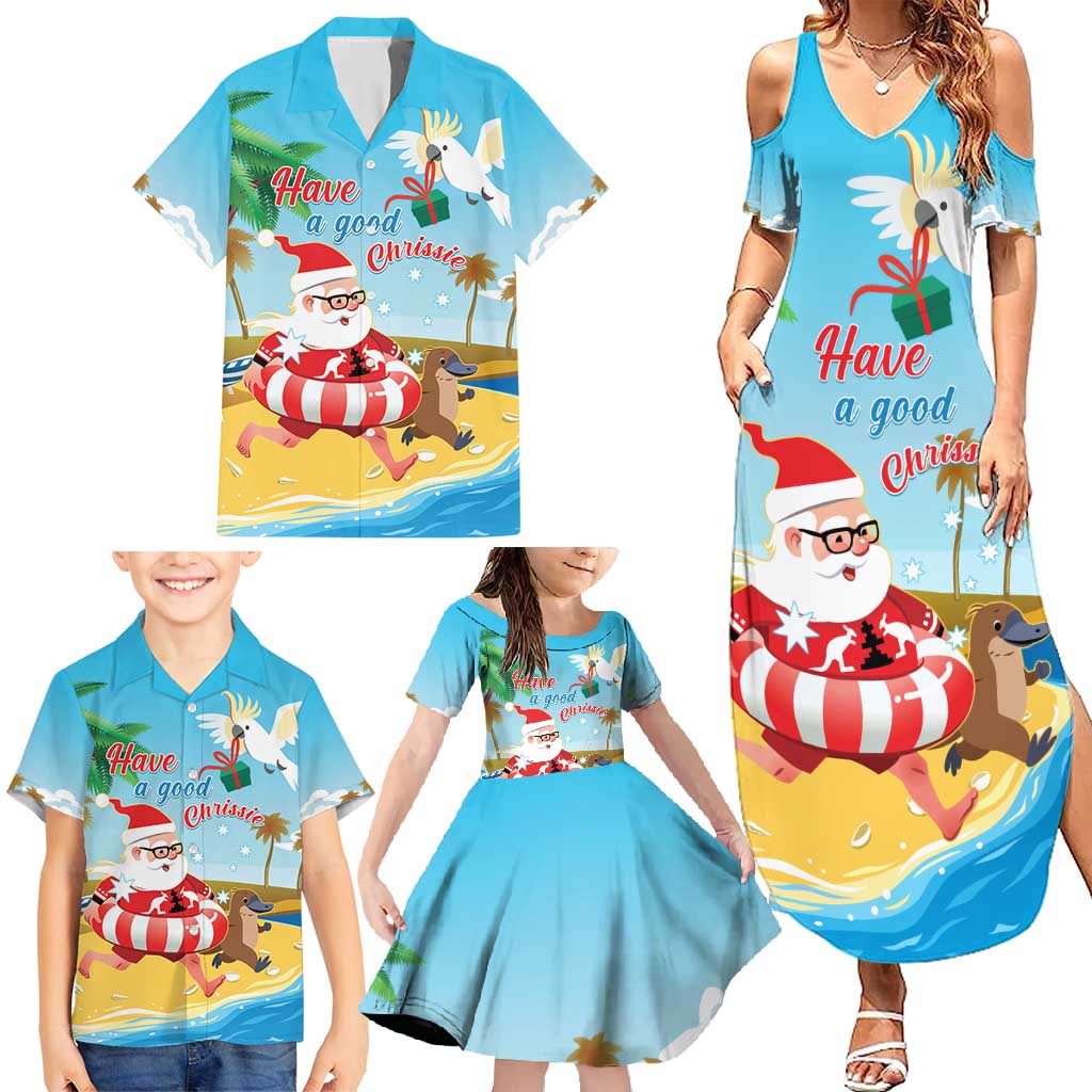 Australia Christmas In July Family Matching Summer Maxi Dress and Hawaiian Shirt Happy Santa Claus With Aussie Animals