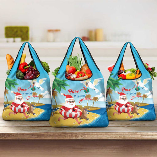 Australia Christmas In July Grocery Bag Happy Santa Claus With Aussie Animals