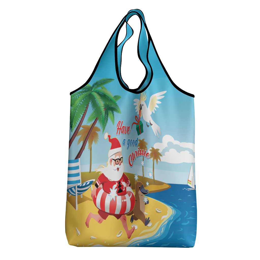 Australia Christmas In July Grocery Bag Happy Santa Claus With Aussie Animals