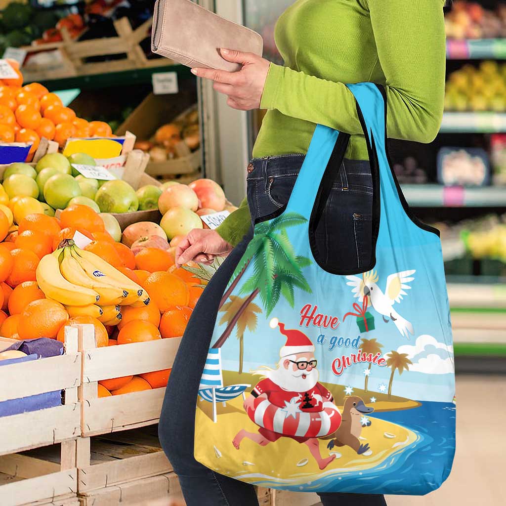 Australia Christmas In July Grocery Bag Happy Santa Claus With Aussie Animals