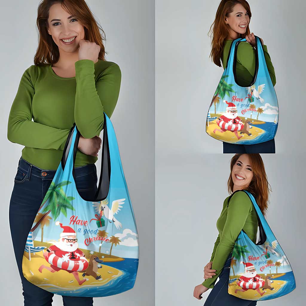 Australia Christmas In July Grocery Bag Happy Santa Claus With Aussie Animals