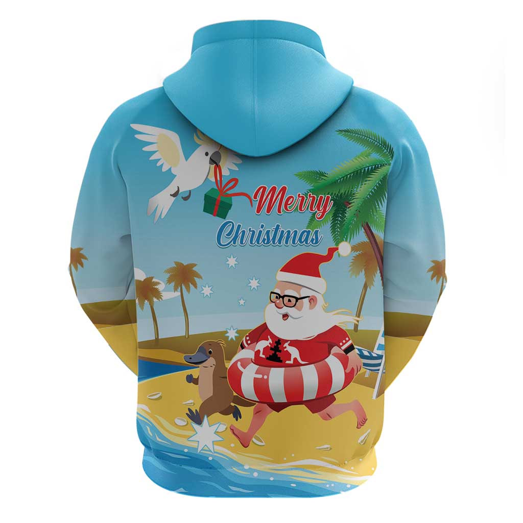 Australia Christmas In July Hoodie Happy Santa Claus With Aussie Animals