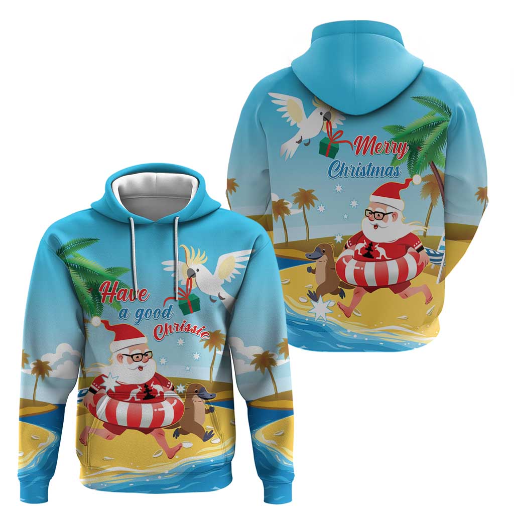 Australia Christmas In July Hoodie Happy Santa Claus With Aussie Animals