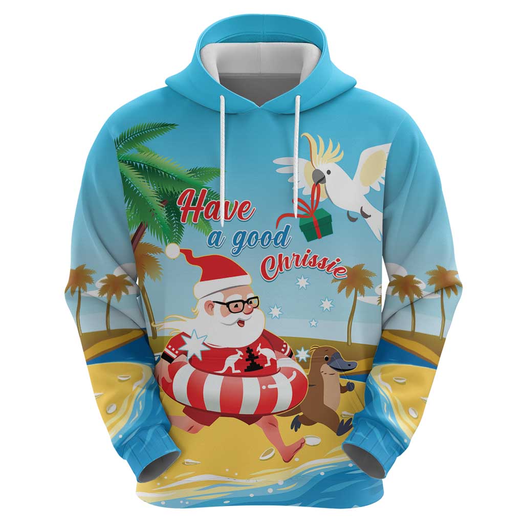 Australia Christmas In July Hoodie Happy Santa Claus With Aussie Animals