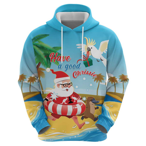 Australia Christmas In July Hoodie Happy Santa Claus With Aussie Animals