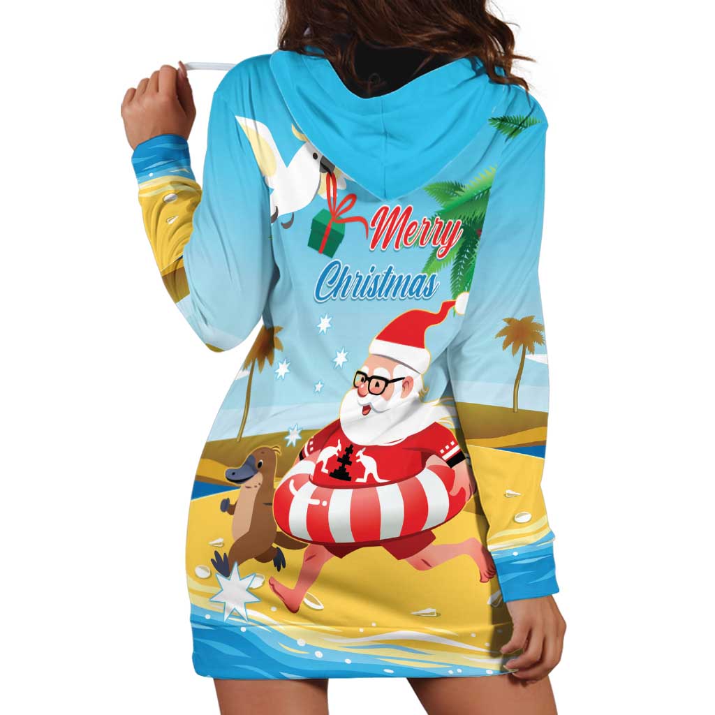 Australia Christmas In July Hoodie Dress Happy Santa Claus With Aussie Animals