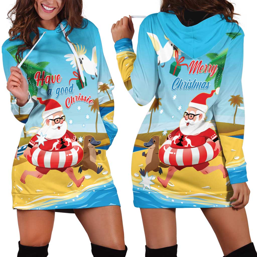 Australia Christmas In July Hoodie Dress Happy Santa Claus With Aussie Animals