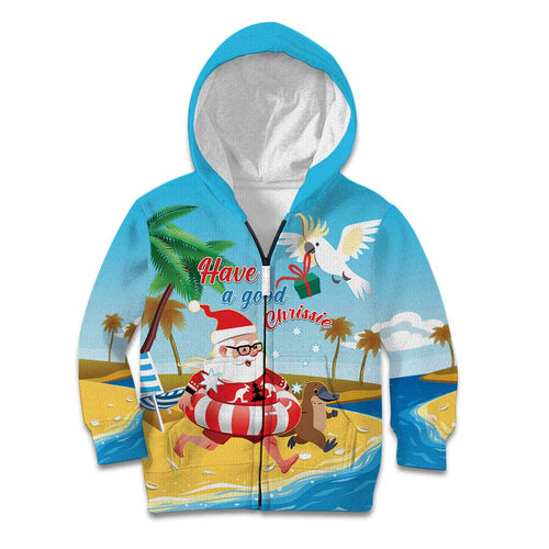 Australia Christmas In July Kid Hoodie Happy Santa Claus With Aussie Animals